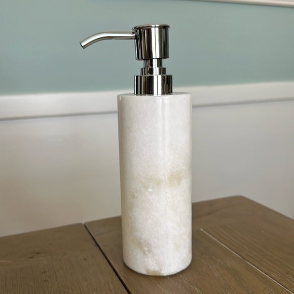Genuine white alabaster marble stone soap lotion dispenser pump bathroom vanity - Picture 3 of 9